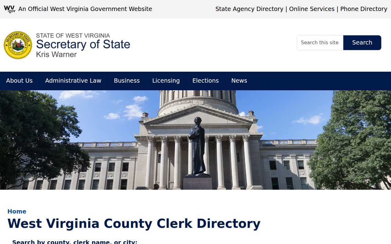 Logan County deed records office listing in the West Virginia County Clerk Directory